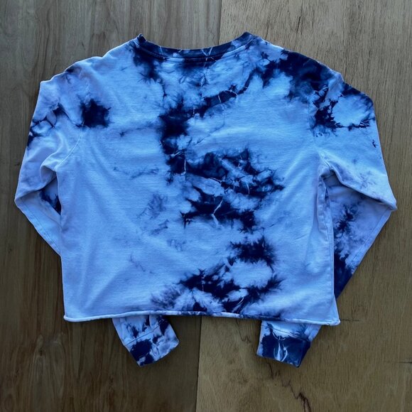 VANS TIE DYE CUT OFF Women’s Navy Blue White Crew Neck Frayed Hem Sweatshirt S - Picture 3 of 7